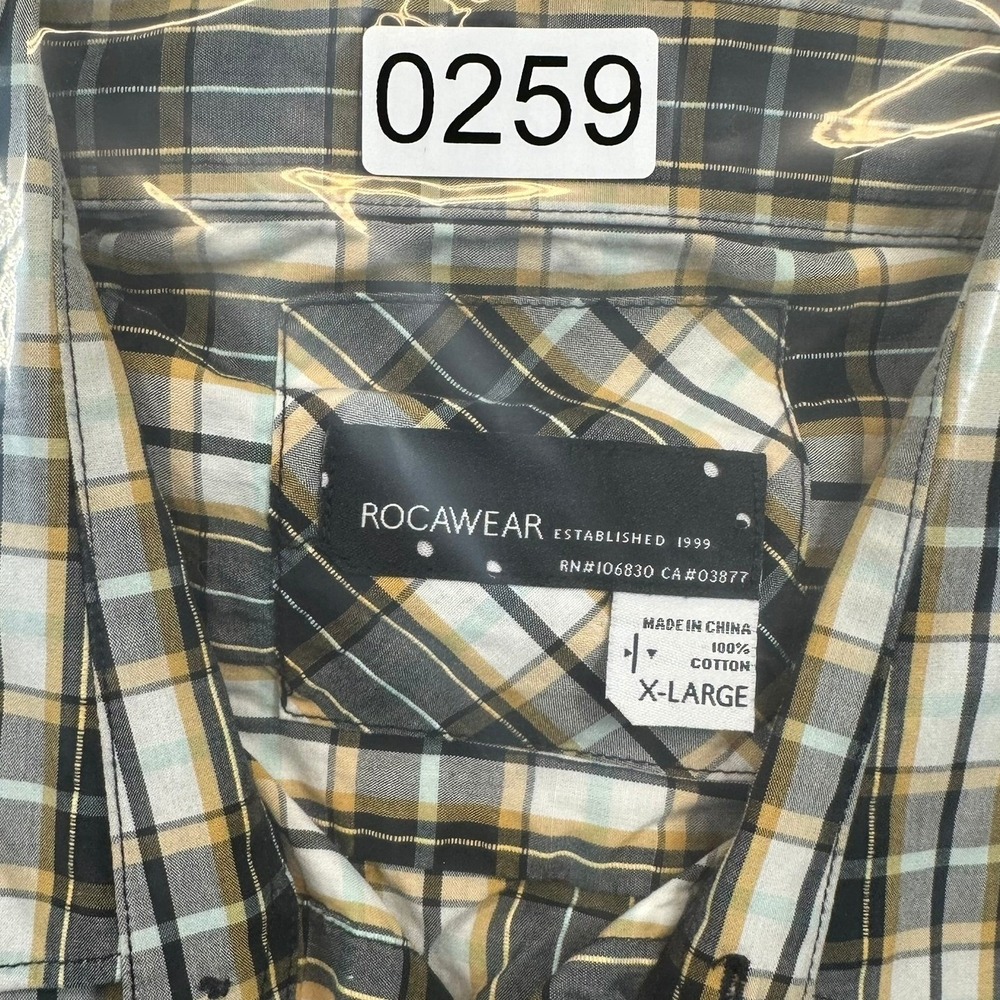 Rocawear Button Down Men XL Black Yellow Plaid‎ Long Sleeve Shirt Cotton 0259 - Picture 10 of 10